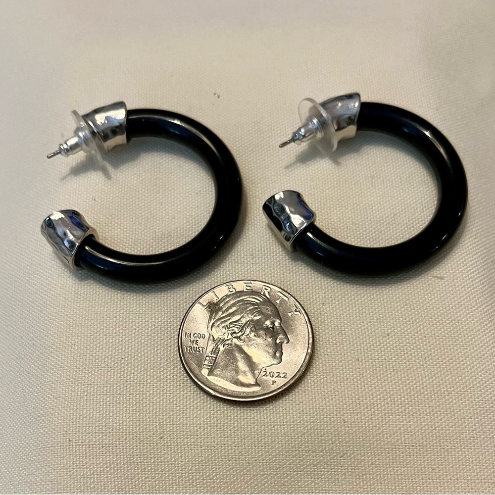 Black and Silver Hoop Earrings - Picture 15 of 16